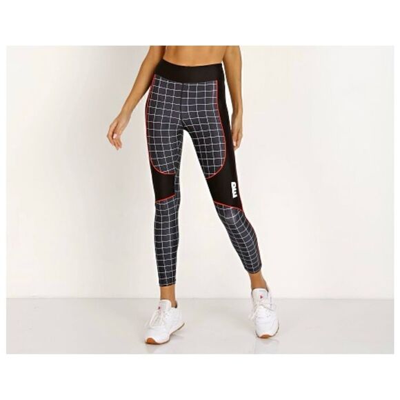 P.E Nation The Hammer Throw Legging Black/White Graph Paper Print Orange Piping - Picture 12 of 12